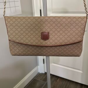 Celine Macadam Shoulder Bag Clutch Beige Brown Leather